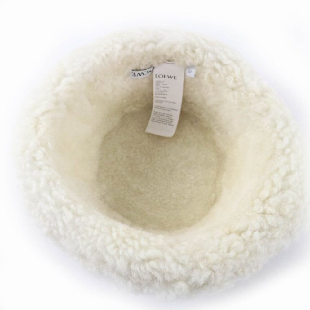 Loewe Logo Leather Shearling Bucket Hat Brown 57 - Picture 6 of 10